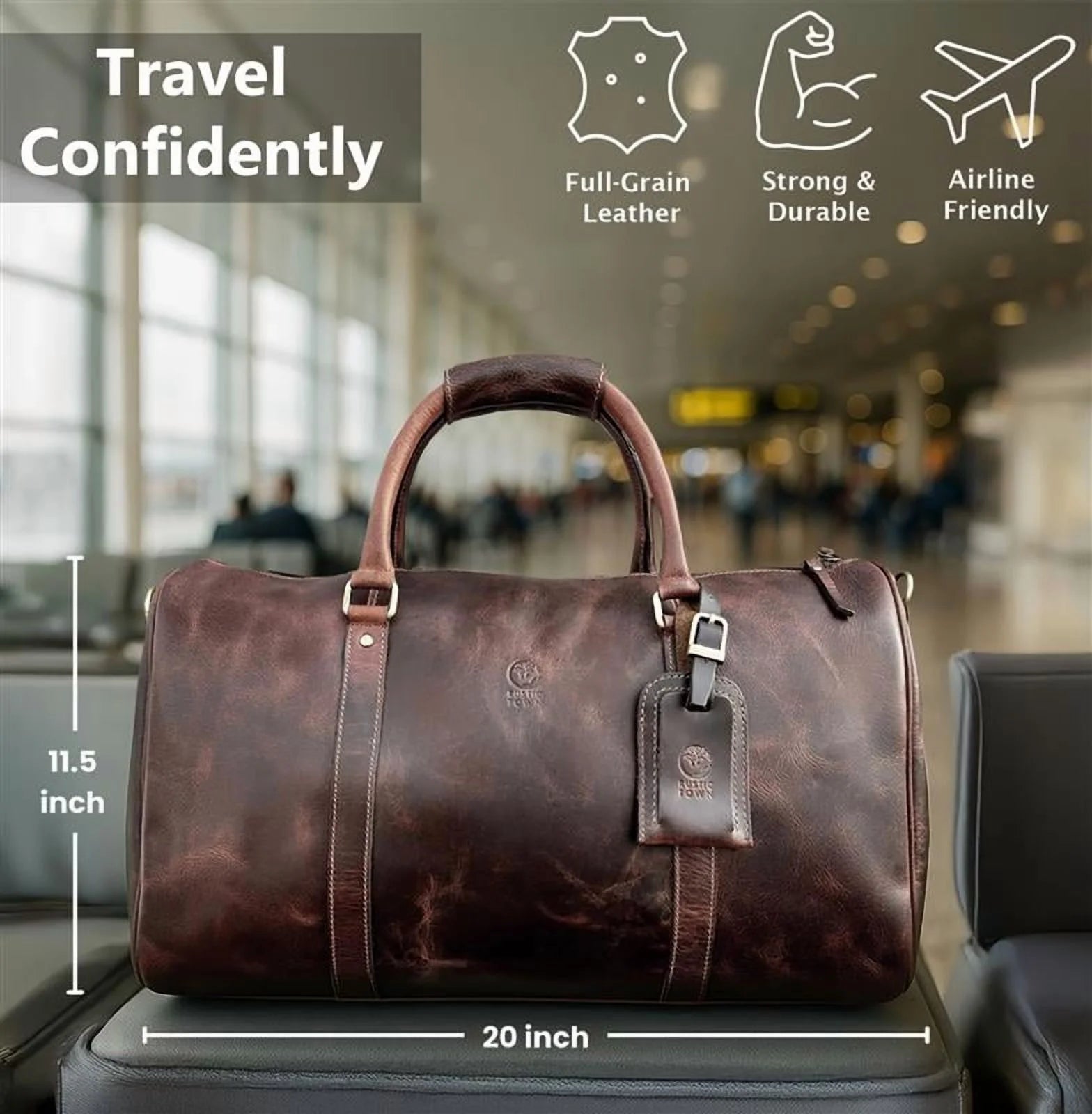 Leather Travel Bag for Men Duffel Gym Sports Overnight Weekend Duffle Bag Carry on Luggage by , Mulberry