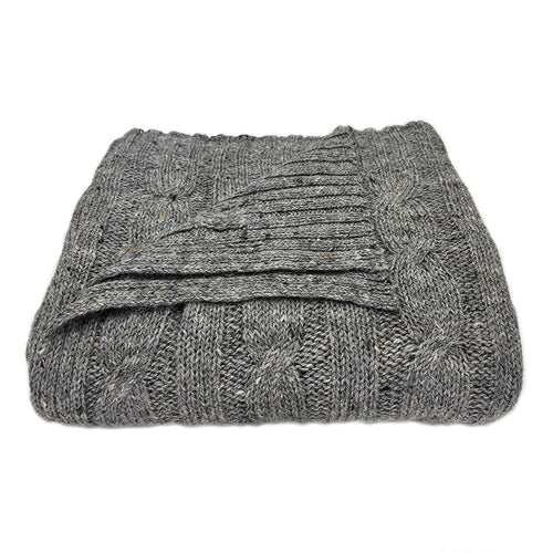 CABLE KNIT ALPACA AND WOOL THROW Smoke Grey