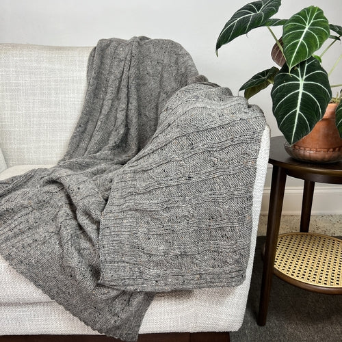 CABLE KNIT ALPACA AND WOOL THROW Smoke Grey
